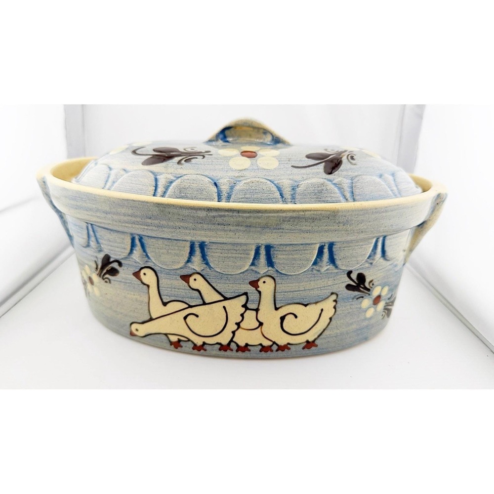 Vintage Louisville Stoneware. Gaggle Of Geese Pattern Butter Crock 1980's